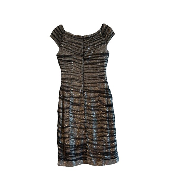 Ralph Lauren‎ Black Gray Sequined Mesh Ruched Sheath Cocktail Party Dress Size 8 - Picture 3 of 13